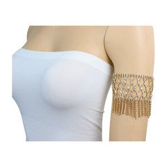 Women Gold Metal Chain Tassel Fringes Upper Arm Bracelet Elastic Band Silver Hot