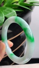 Cerified 52/53mm Natural Jadeite Old Pit Ice Floating Sun Green Round Bangle