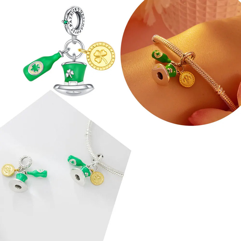 2025 St. Patrick'S Day Charm Lucky Shamrocks Charm Fit Bracelet Diy Fashion Clov gallery