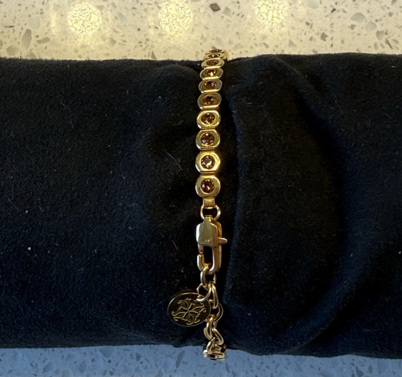 Reserved Custom Rustic Cuff Crystal Bracelet Gold Tone with Amber stone gallery