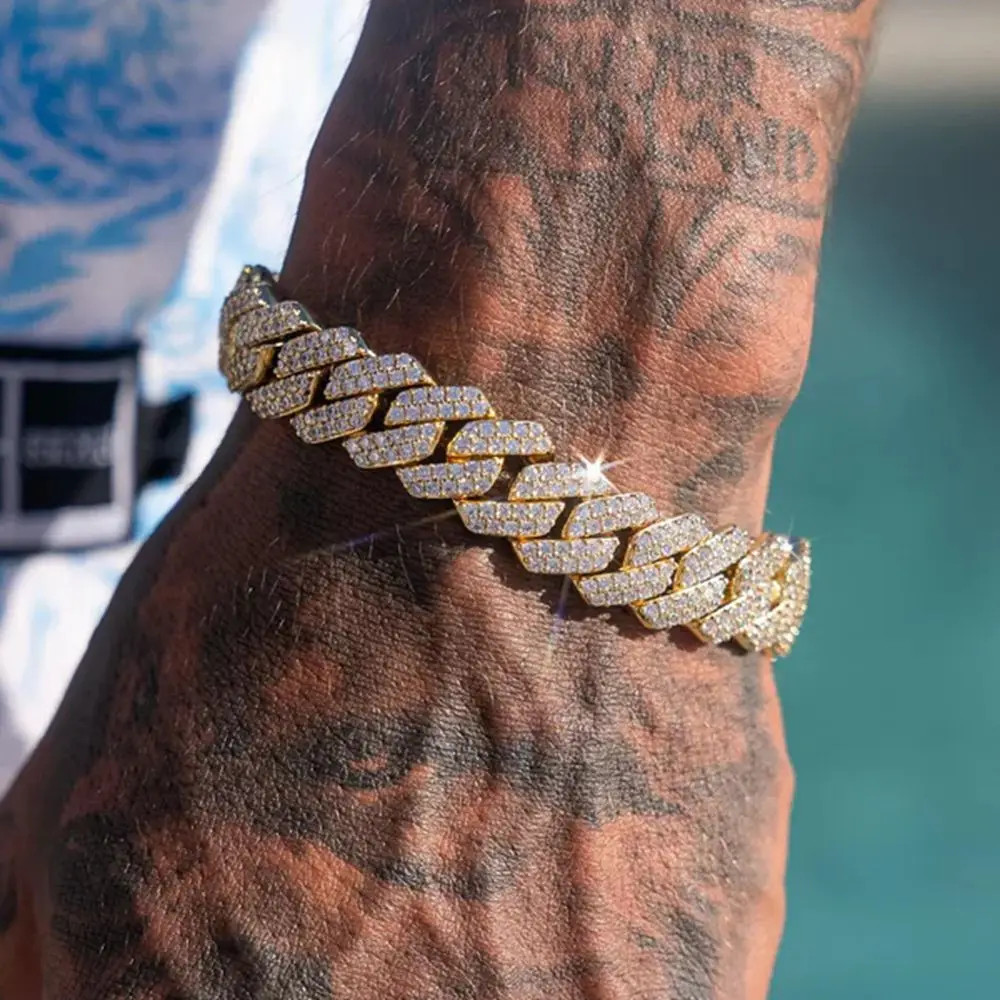 14Mm Iced Prong Link Cuban Chain Bracelets for Men Women Full Rhinestones Chunky gallery