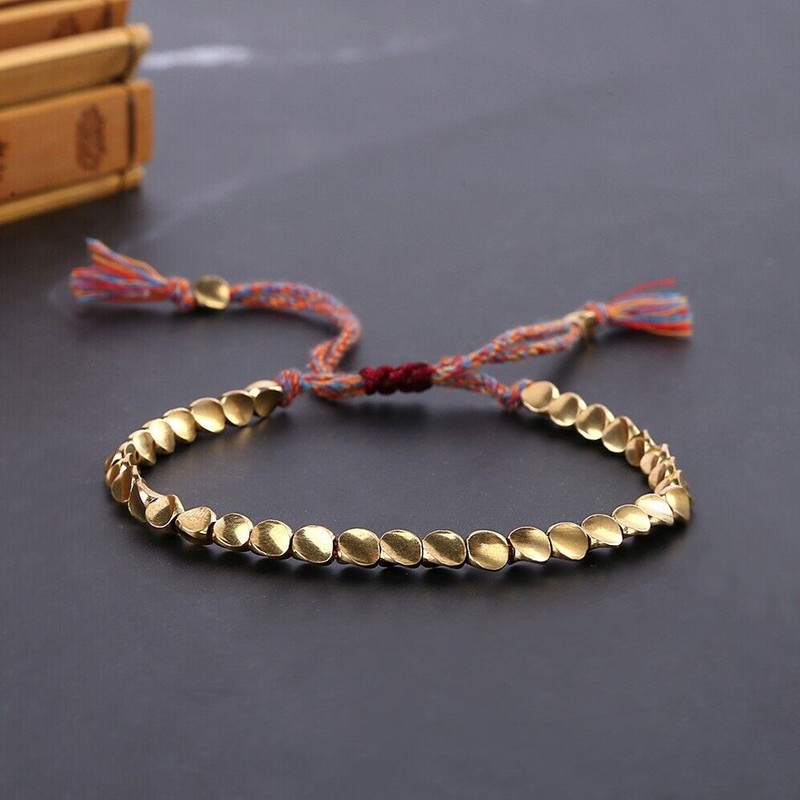 2X Lucky Tibetan Buddhist Braided Cotton Copper beads Rope Bracelet Bangle Gift- gallery