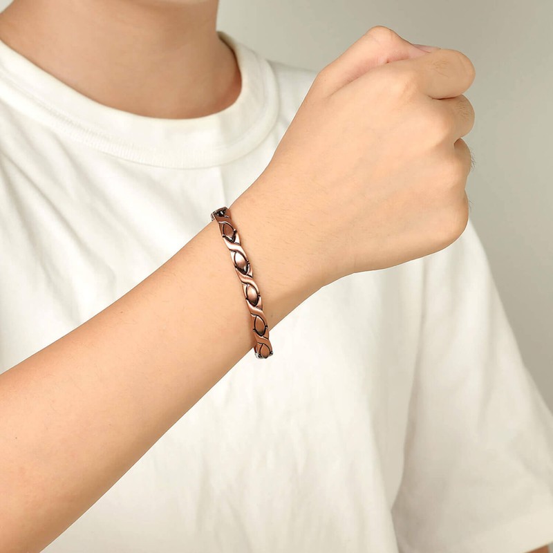 Thin solid copper magnetic bracelet women energy stress arthritis pain relief gallery