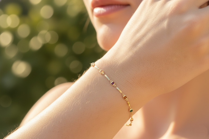 Minimalist Gold Plated Bracelet Color Stone Delicate Chain Bracelet For Women gallery