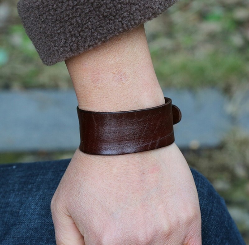 MEN/ Women Cowboy Vintage Curved Genuine Leather Wristband Bracelet 7.3-9" gallery