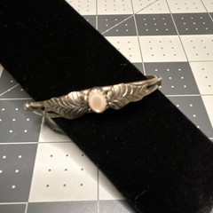 W. Whitegoat Native American Silver Cuff Bracelet Oval Pink Stone
