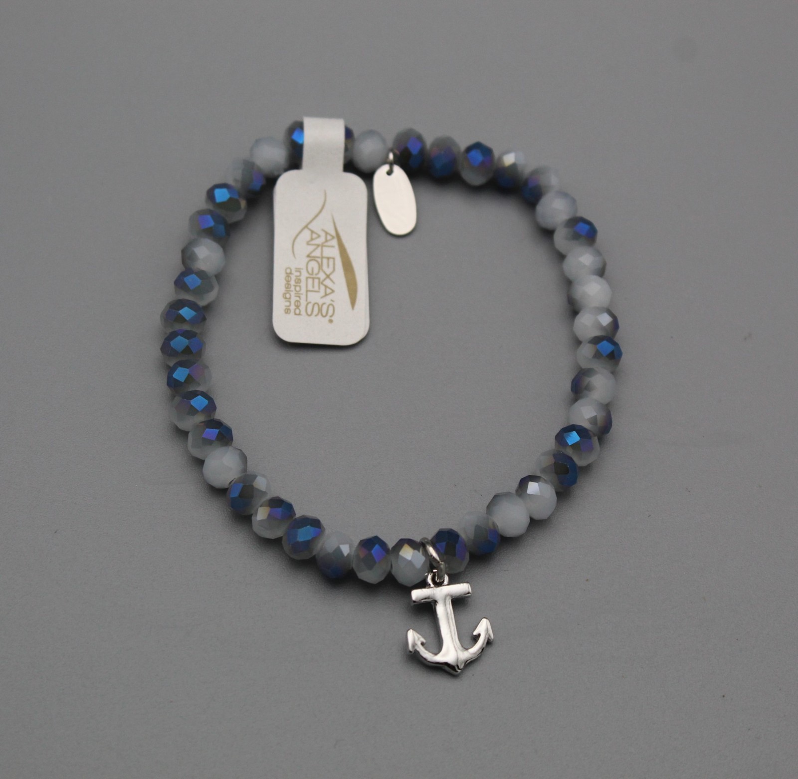 Alexa's Angels 7" Stretch Semi-Precious Gemstone Bracelet Anchor Charm Blue (5) gallery