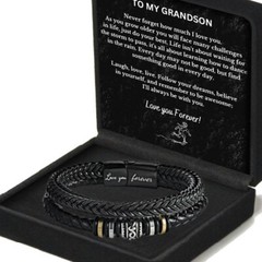 To My Grandson Leather Bracelet For Birthday Christmas Graduation Love You Gift