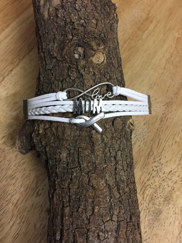 Lung Cancer Awareness Bracelet-Mom, White, Support Bracelets, Memory Bracelets