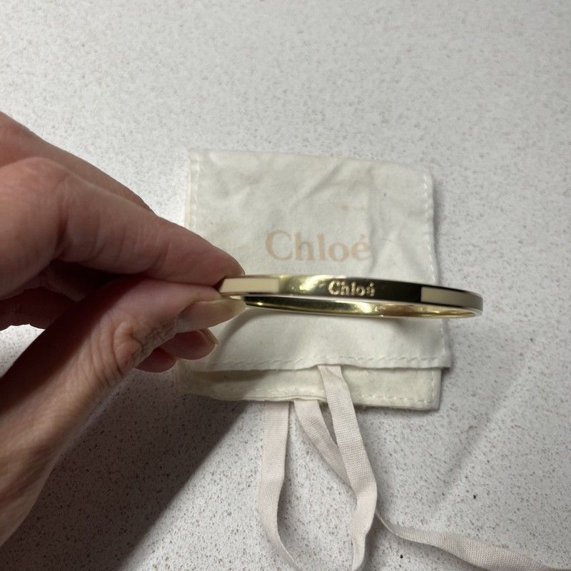 CHLOE cream & gold enamel bangle bracelet vintage (thin style) 21 x 6.5 x 0.5cm gallery
