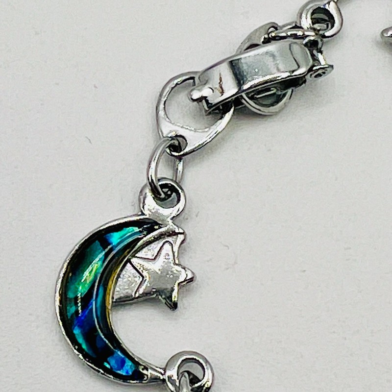 Celestial Moon Star Bracelet Iridescent Rainbow Silver Tone Charm 7 Inch gallery