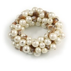Solid Chunky Light Cream Glass Bead, Antique White Sea Shell Nuggets Flex