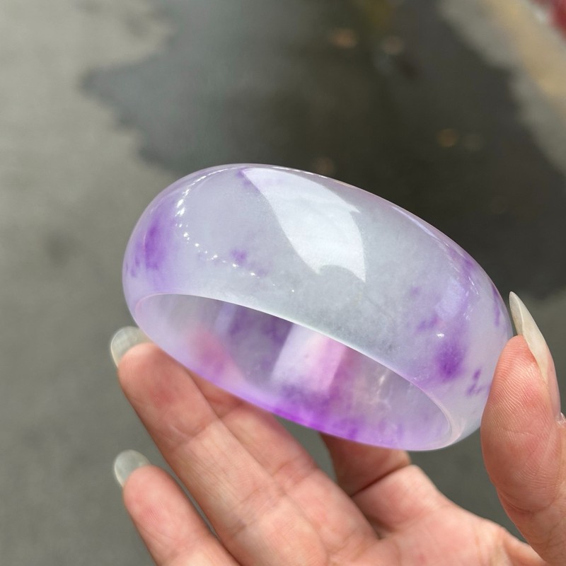 Rare Grade AAA Icy Lavender Burmese Jade jadeite Bracelet Wide Tyre Bangle 63mm gallery