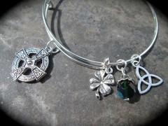 Celtic Cross Adjustable Bangle Bracelet with Celtic knot Shamrock charms Irish