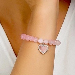 Heart Charm Healing Bracelet • Calming Rose Quartz Stone Of Love & Beauty