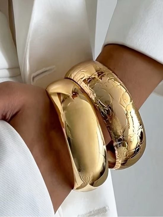 [Just In] Big Jewelry Co Sculpted Gold Cuff - Bold Double Layer Bangle gallery