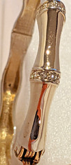 Crystal Studded Bangle Bracelet Bamboo Pattern Cold Tone Women’s