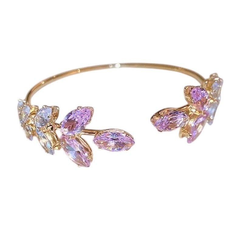 Gold N Pink Crystal Leaf Cuff Bracelet gallery