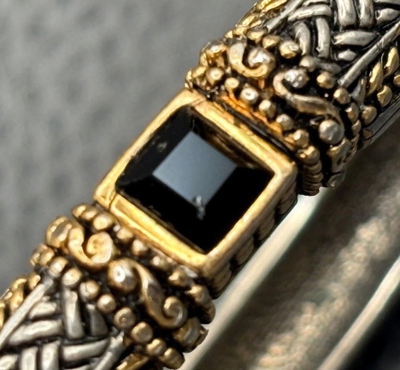 Woven Silver Tone Gold Tone Black Rhinestone Basketweave Bangle Bracelet gallery