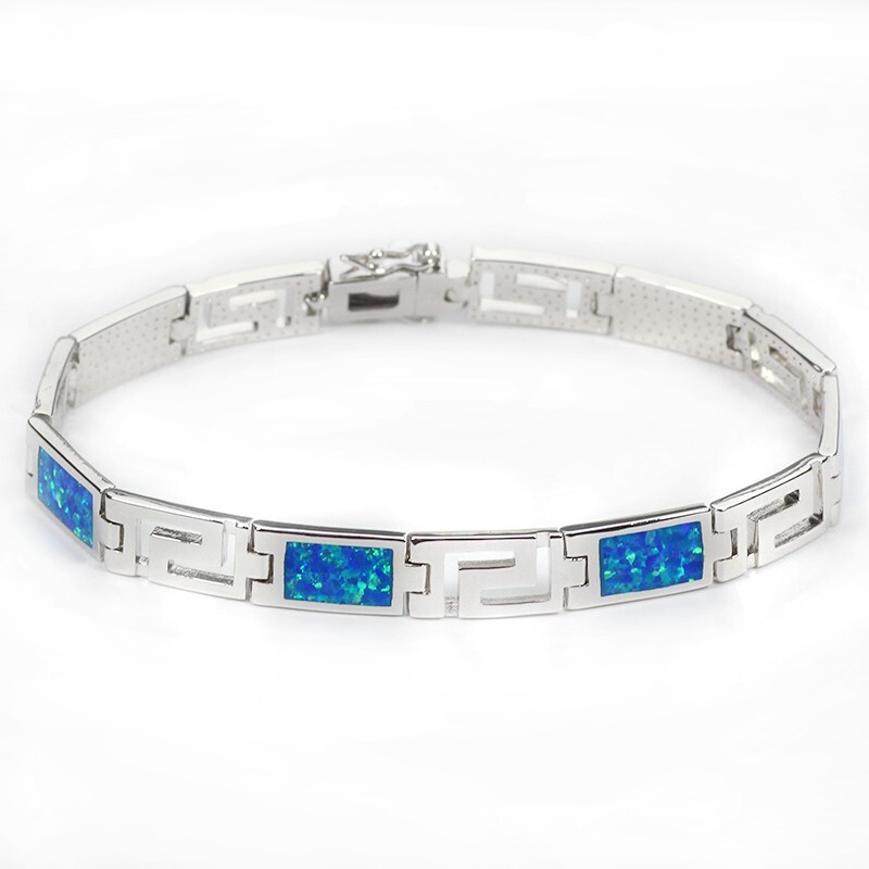 Vikoly Hawaii Beach Blue Square 925 Sterling Sliver Fire Opal Bracelet 18cm gallery
