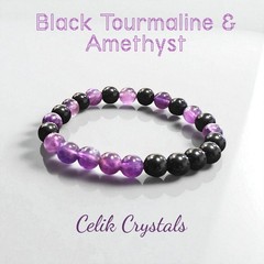 Black Tourmaline Amethyst Bracelet Natural Stones 8mm Stretches Unisex…