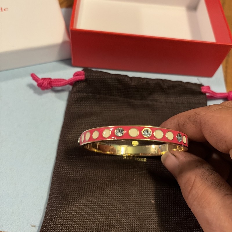 Kate Spade Bangle Bracelet New York Crystal Enamel CORAL Gold tone DO WONDERS gallery