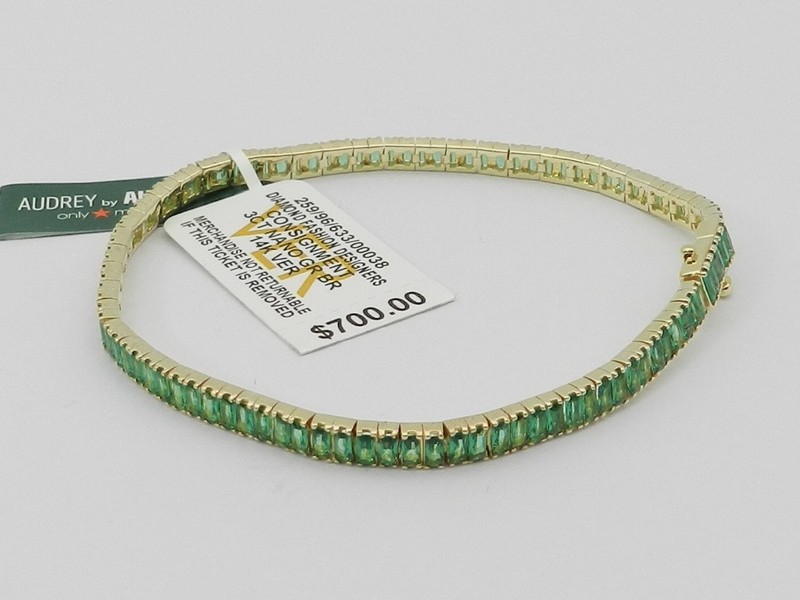 Audrey by Aurate Nano Emerald Color Baguette Tennis Bracelet in Gold over Silver gallery