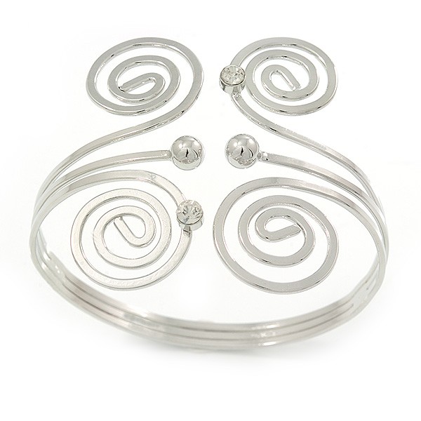 Swirl Upper Arm, Armlet Bracelet In Silver Tone - 27cm L - Flex gallery