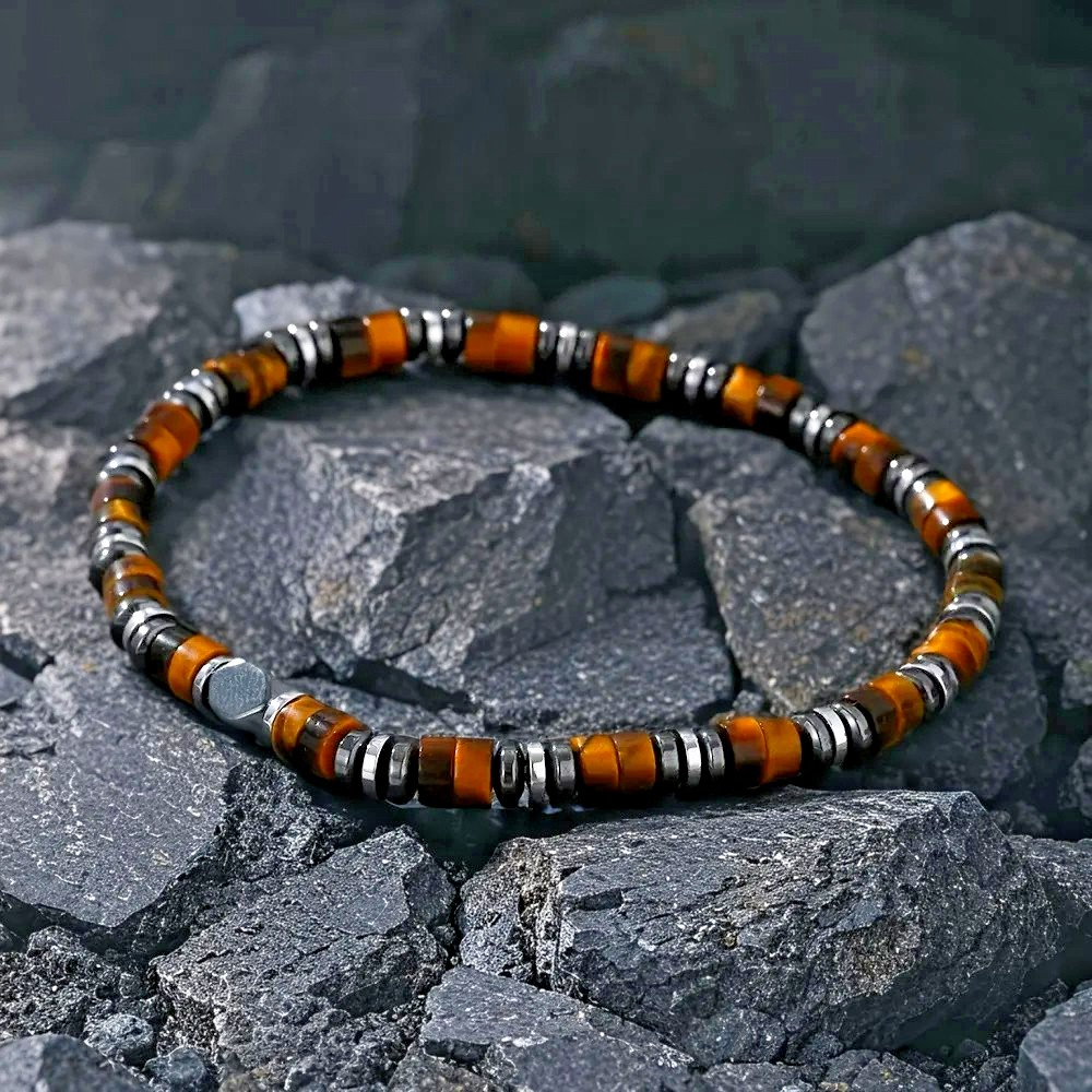 Men's Tiger Eye Hematite Bracelet Healing Energy Jewelry Strength Grounding Gift