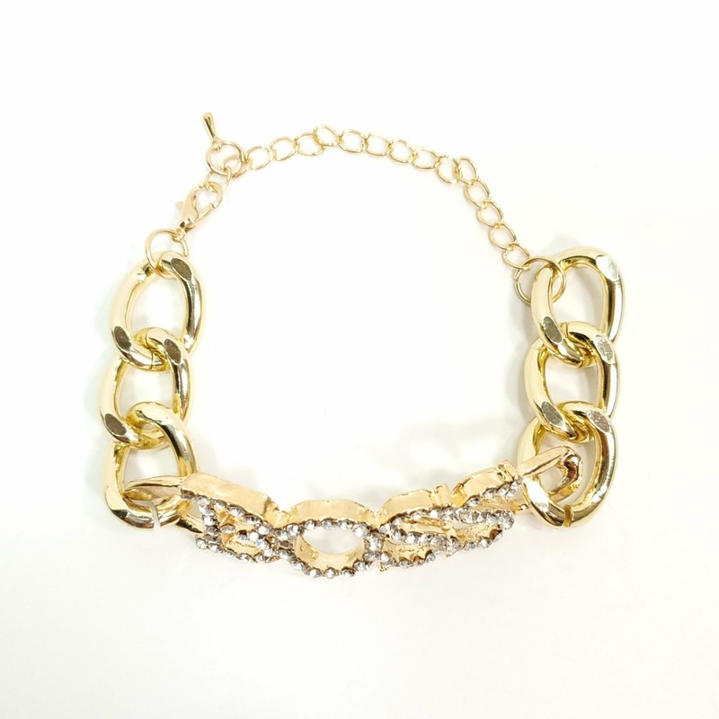 B0001 Simple Gold Color Thick Chain Clear Rhinestones Letter Word BOSS Bracelet gallery
