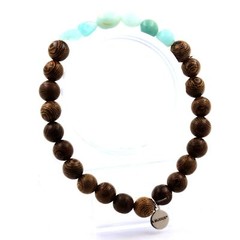 Brazilian Amazonite Bracelet + 8 Mm Wooden Beads. Made In France.