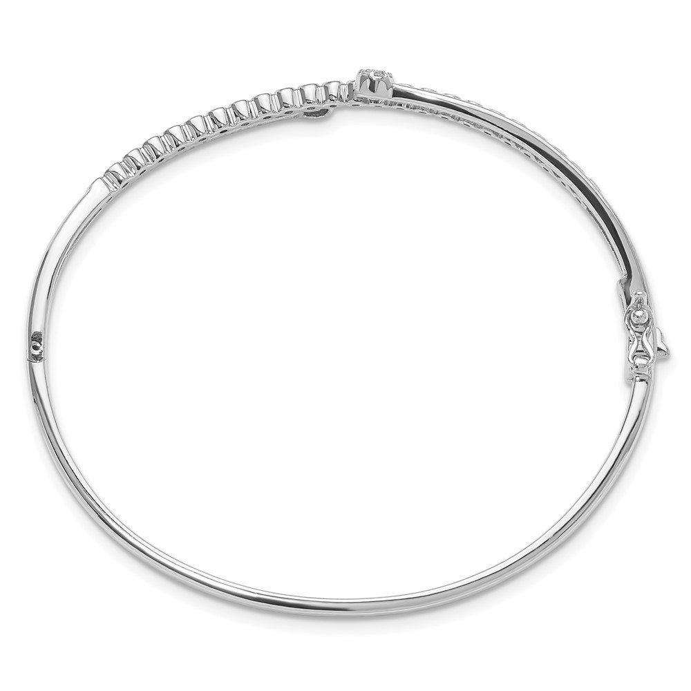Sterling Silver Rhodium-plated Polished CZ Hinged Bangle Bracelet gallery