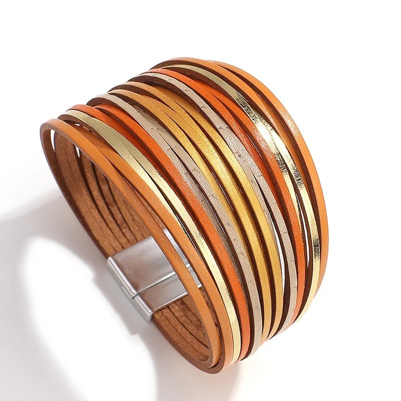 Wrap Boho Bracelet Multilayer PU Leather Slim Magnetic ClaspStripe Women Jewelry gallery