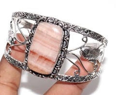 925 Silver Plated Orange Lace Calcite Jewellery Bangle Handmade Size 6.5″ GW