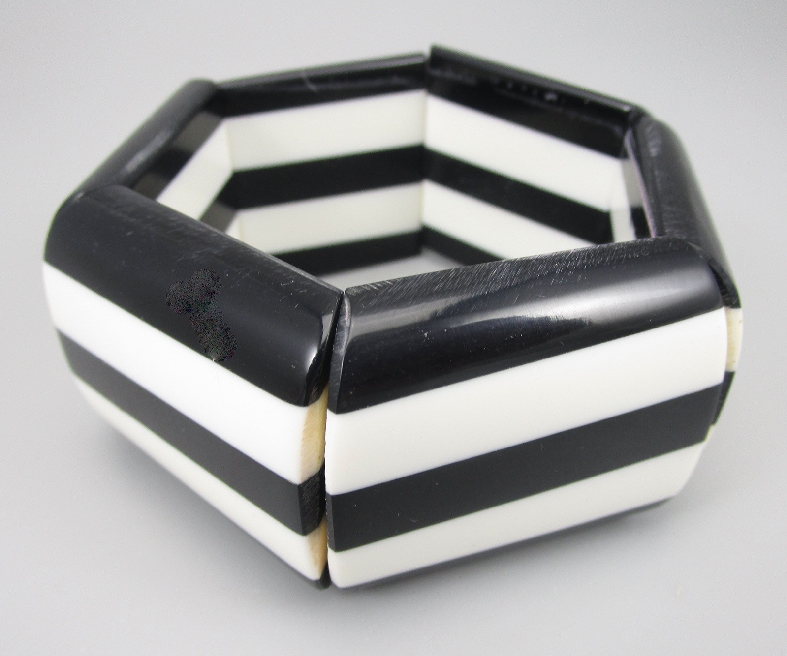  BOLD MARION GODART BLACK & WHITE STRIPE PANEL STRETCH BRACELET - FRANCE gallery