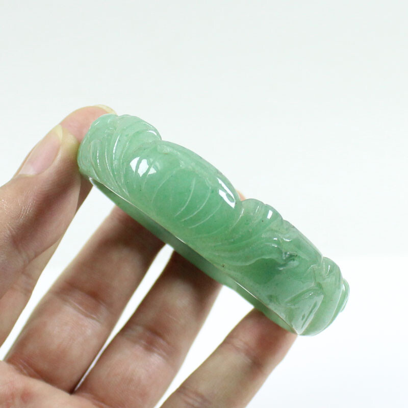 60mm Certified Natural Hand-carved Green Dongling jade Gems Bangle Bracelt j6930 gallery