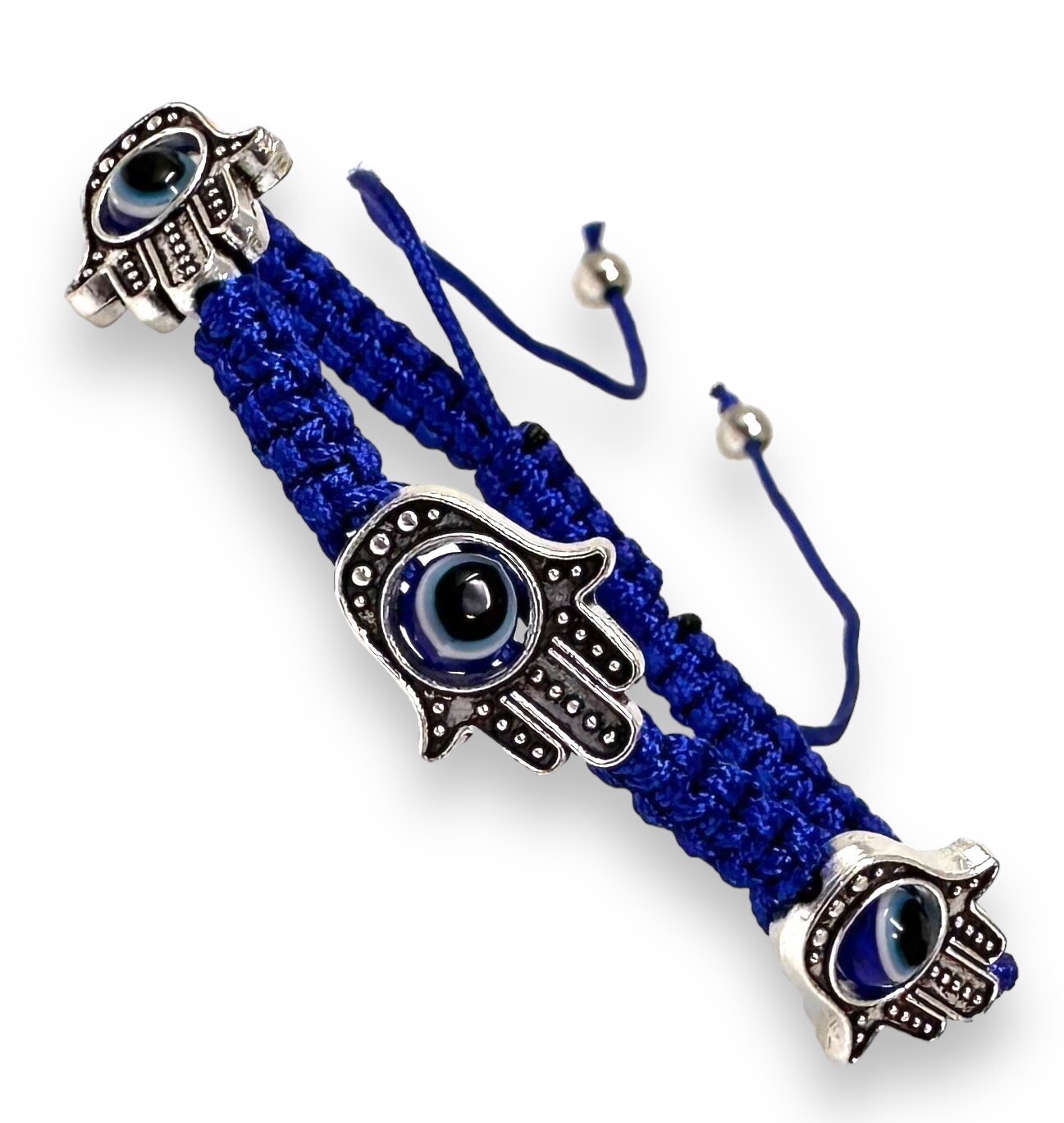 Adjustable Unisex Hamsa Hand Bracelet with Protection Eye Blue Macrame Cord gallery