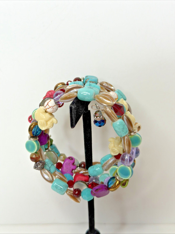 Boho Multicolored Beaded Coil Wrap Bracelet Elephant Charm Southwestern Style gallery