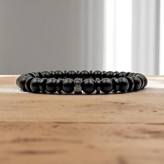 Men’s Gemstone & Wood Bead Bracelet – BLACK OPS – Handmade Stretch Jewelry