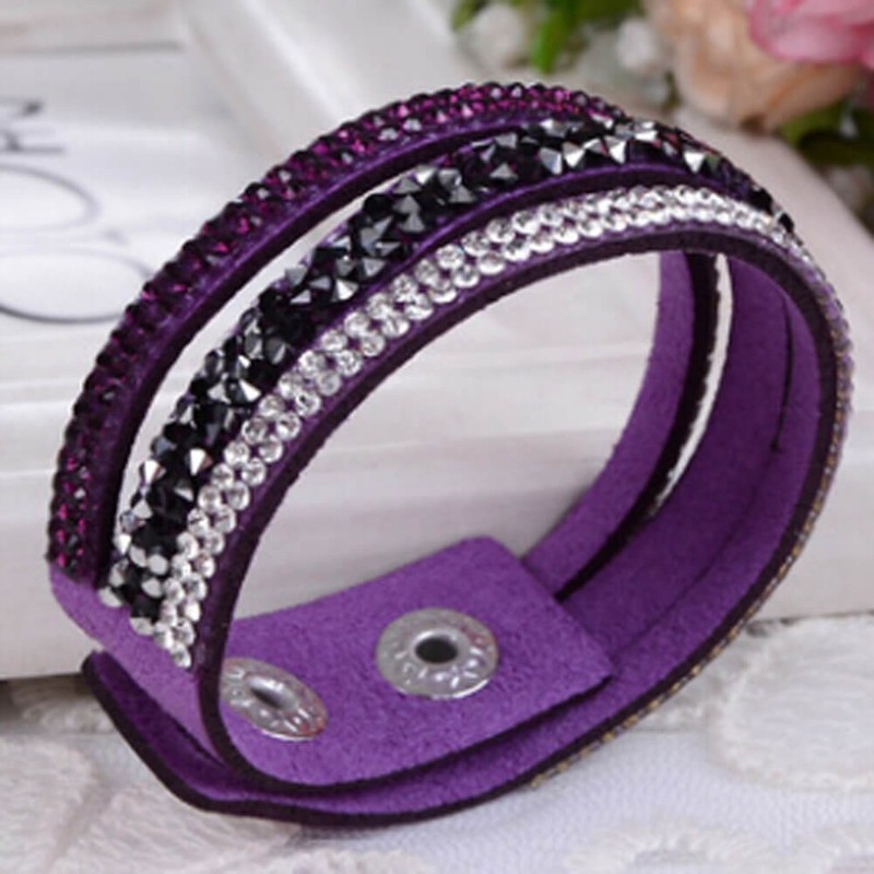 Multilayer Leather Wrap Wristband Cuff Crystal Rhinestone Bracelet Bangle gallery