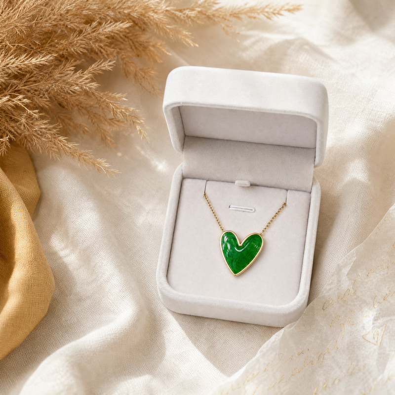 Green Enamel Heart Necklace Gold Tarnish Free Hypoallergenic Colorful gallery