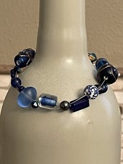 Shabby Chic Multiple Blue Colors & Shapes & Some Glass Beads – 7″ Bracelet