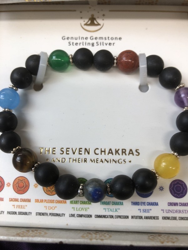 NIB Shivam The Seven Chakras Volcanic Stones & 925 Sterling Silver Bracelet gallery