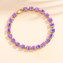Lavender Fire Opal Octagon Tennis Bracelet, Natural Opal Gemstone Silver Bracele