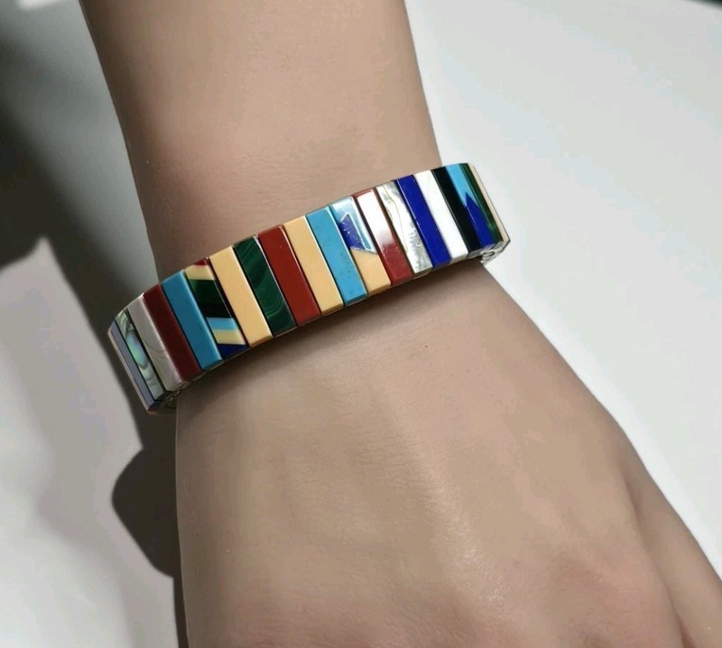 Flexon Stretch Bracelet Multicolor Mosaic Inlay Geometric Tile Expandable gallery
