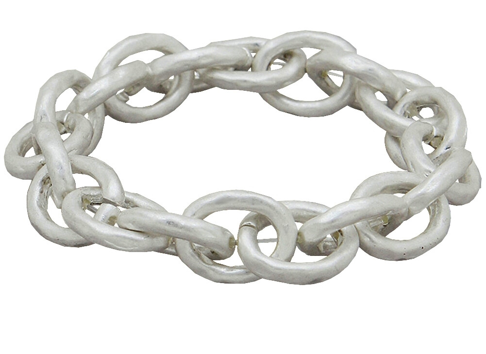 Hammered Silver Tone Chain Bracelet Simple Minimal Stretch Bangle Matte Look ½” gallery