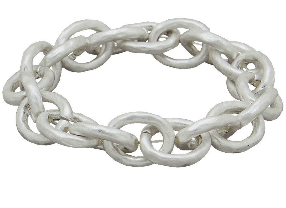 Hammered Silver Tone Chain Bracelet Simple Minimal Stretch Bangle Matte Look ½”