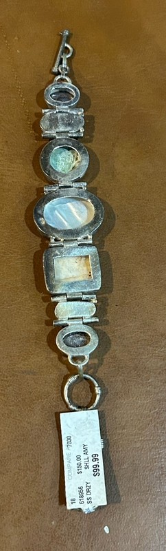 NWT Silver 925 Toggle Braclet White Lavendar Stones Cameo imprint in middle #1 gallery