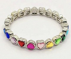 Bezel Heart Stacking Bracelet, Boutique, Silver & Multicolored, Summer Jewelry
