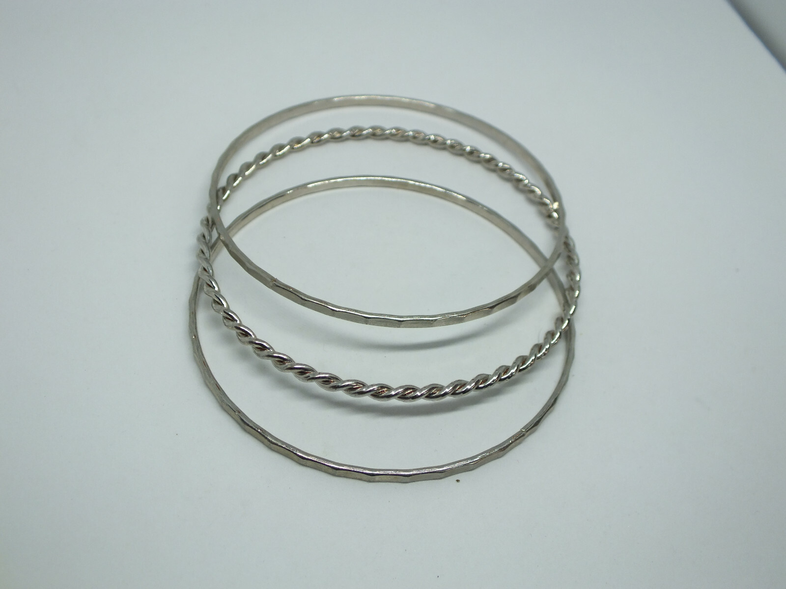 Beautiful Bangle Bracelet Silver Tone Set 3 1/8" Wide x 2 5/8 Acr 2 Designs gallery